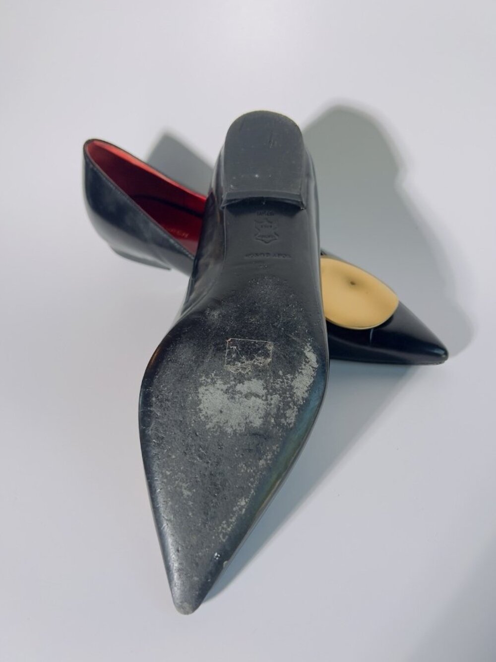 Tory Burch Penelope Pointed Toe Leather Flats Black Gold Size 6.5 - Picture 11 of 13